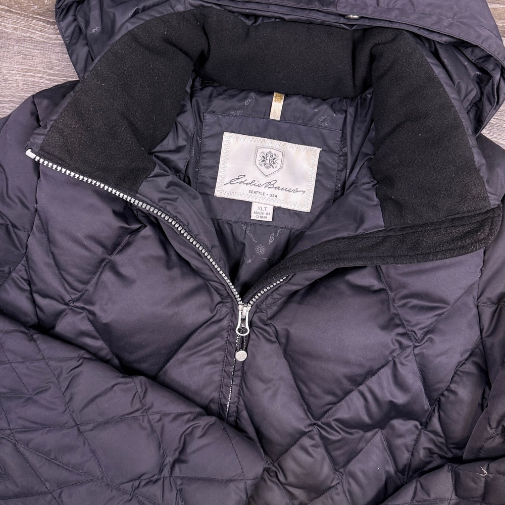 Eddie Bauer Sun Valley Down Puffer Parka Jacket Womens XLT Quilted Black Hooded